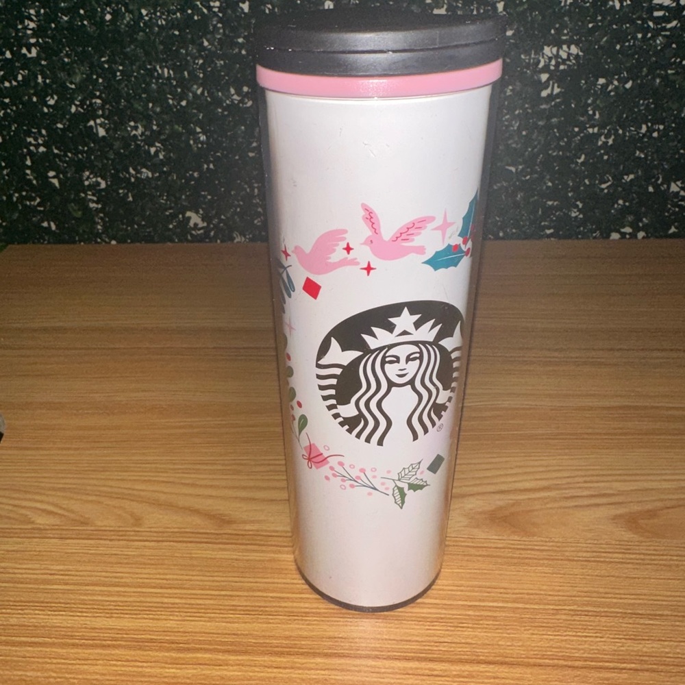 Starbucks Coffee Travel Mug 16 oz Christmas Tumbler Cup Black Siren Doves Holly